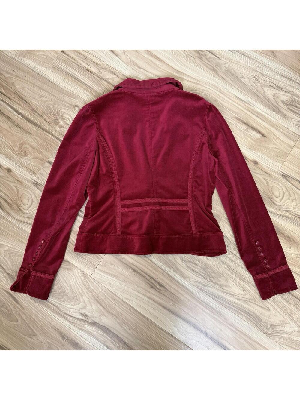 White House Black Market Red Velvet Fitted Blazer Grosgrain Trim Dark Academia - Picture 2 of 6